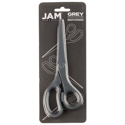 JAM Paper 8" Plastic General Purpose Scissors, Pointed Tip, Grey (342GY)