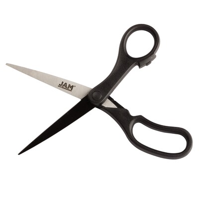 JAM Paper 8" Plastic General Purpose Scissors, Pointed Tip, Black (342BL)