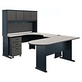 Bush Business Furniture Cubix U Shaped Corner Desk with Hutch and File Cabinet, Slate/White Spectrum, Installed (SRA077SLSUFA)