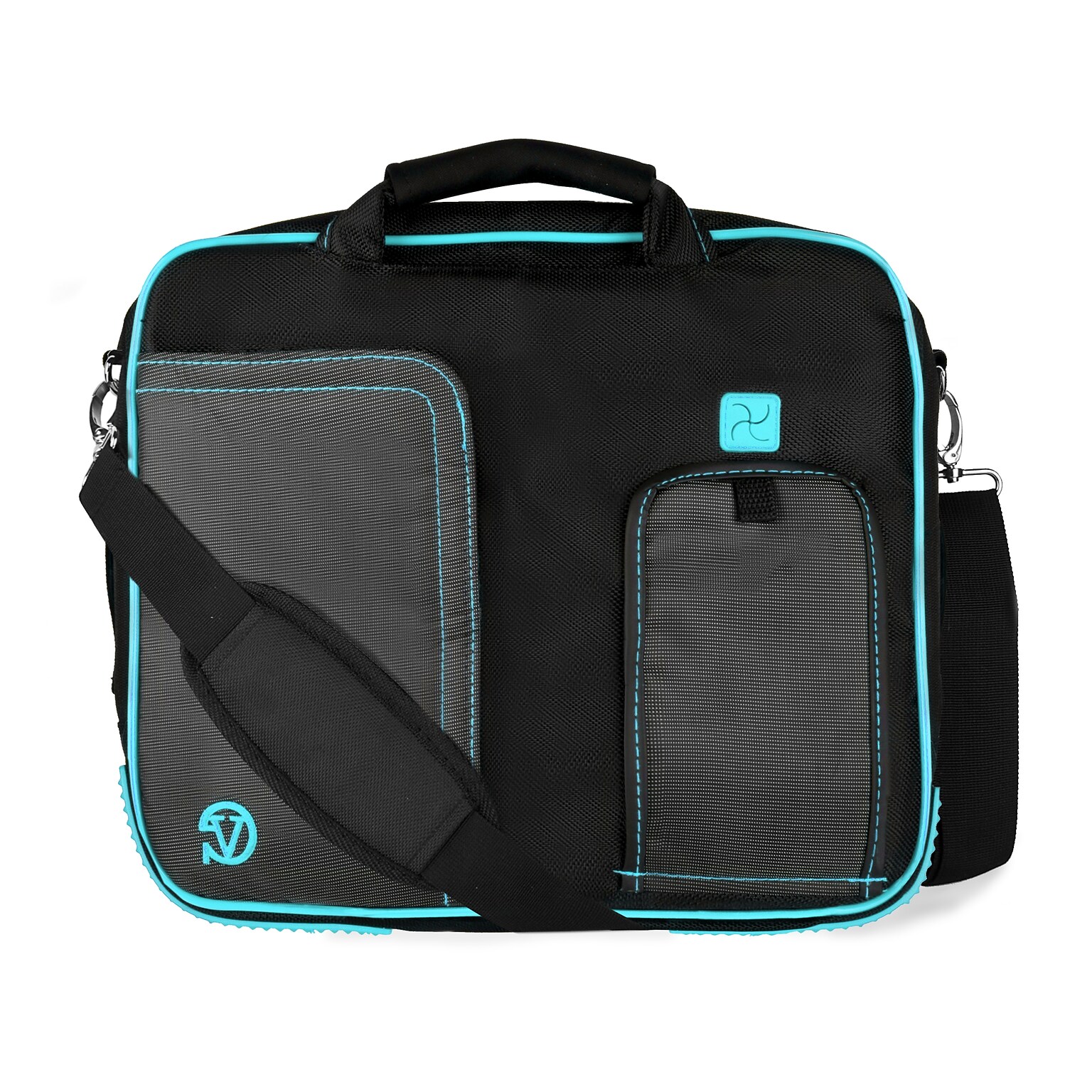 Vangoddy Polyester Laptop Messenger Bag Travel Bag, Black/Aqua (PT_NBKLEA701_BSH)