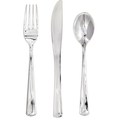 Creative Converting Metallic Silver Cutlery Set Boxed, 24/Pack (315132)