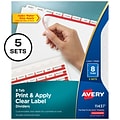 Avery Index Maker Paper Dividers with Print & Apply Label Sheets, 8 Tabs, White, 5 Sets/Pack (11437)