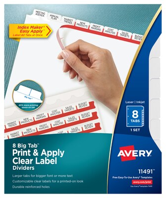 Avery Index Maker Big Tab Paper Dividers with Print & Apply Label Sheets, 8 Tabs, White (11491)