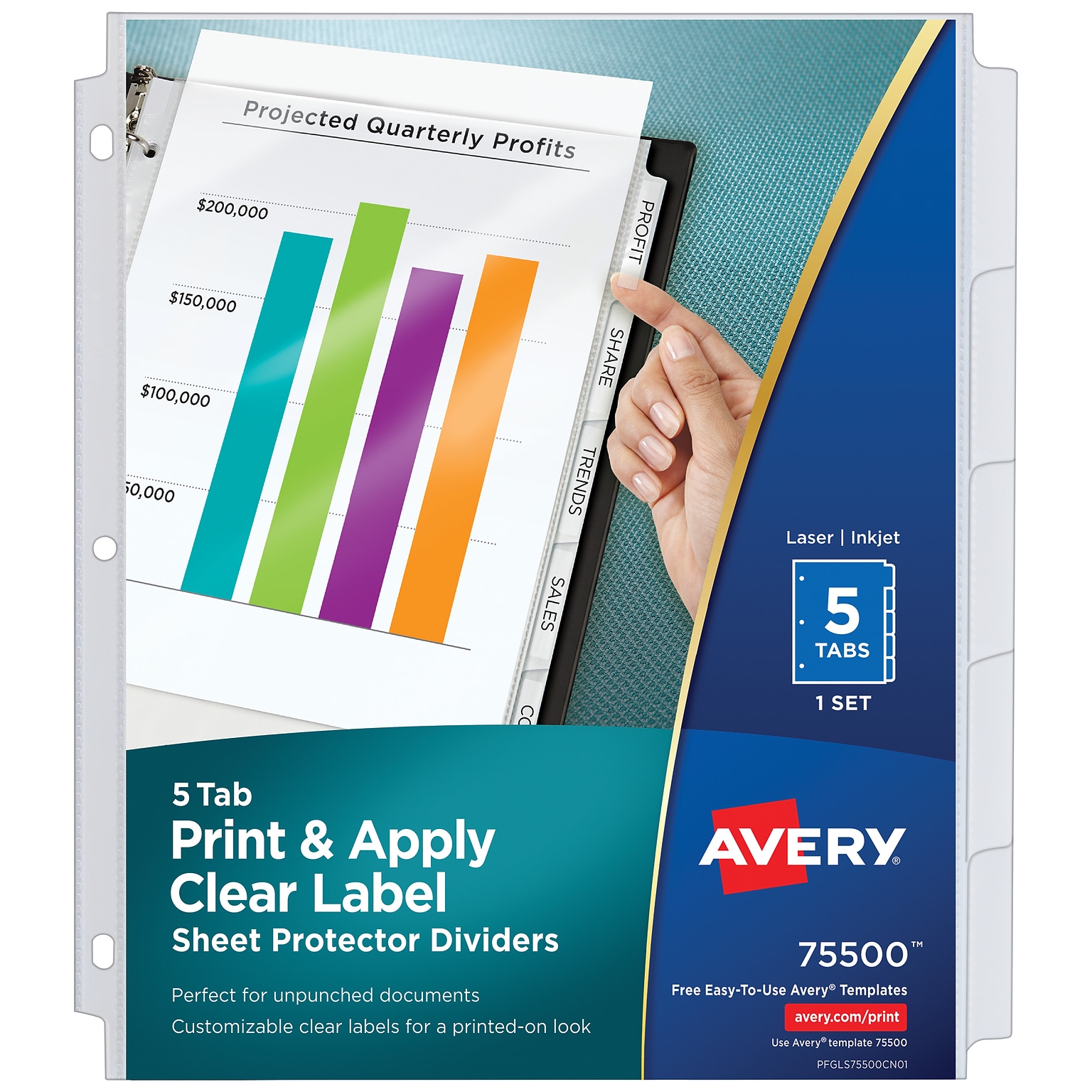 Avery Index Maker Standard Weight Sheet Protector Plastic Dividers, 5-Tab, 8-1/2 x 11, Clear (75500)