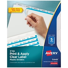 Avery Index Maker Plastic Dividers with Print & Apply Label Sheets, 5 Tabs, Frosted White (11449)