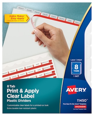 Avery Index Maker Plastic Dividers with Print & Apply Label Sheets, 8 Tabs, Frosted White (11450)