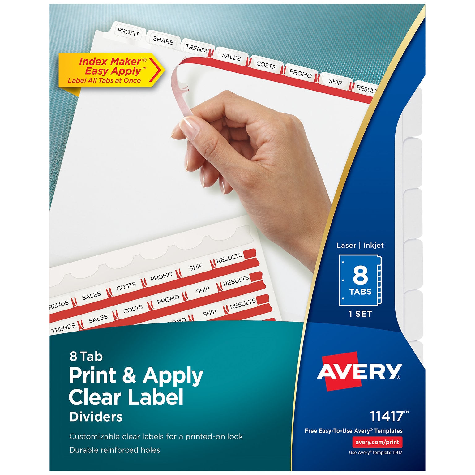 Avery Index Maker Paper Dividers with Print & Apply Label Sheets, 8 Tabs, White (11417)
