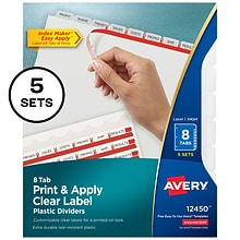Avery Index Maker Plastic Dividers with Print & Apply Label Sheets, 5 Tabs, Frosted White, 5 Sets/Pa