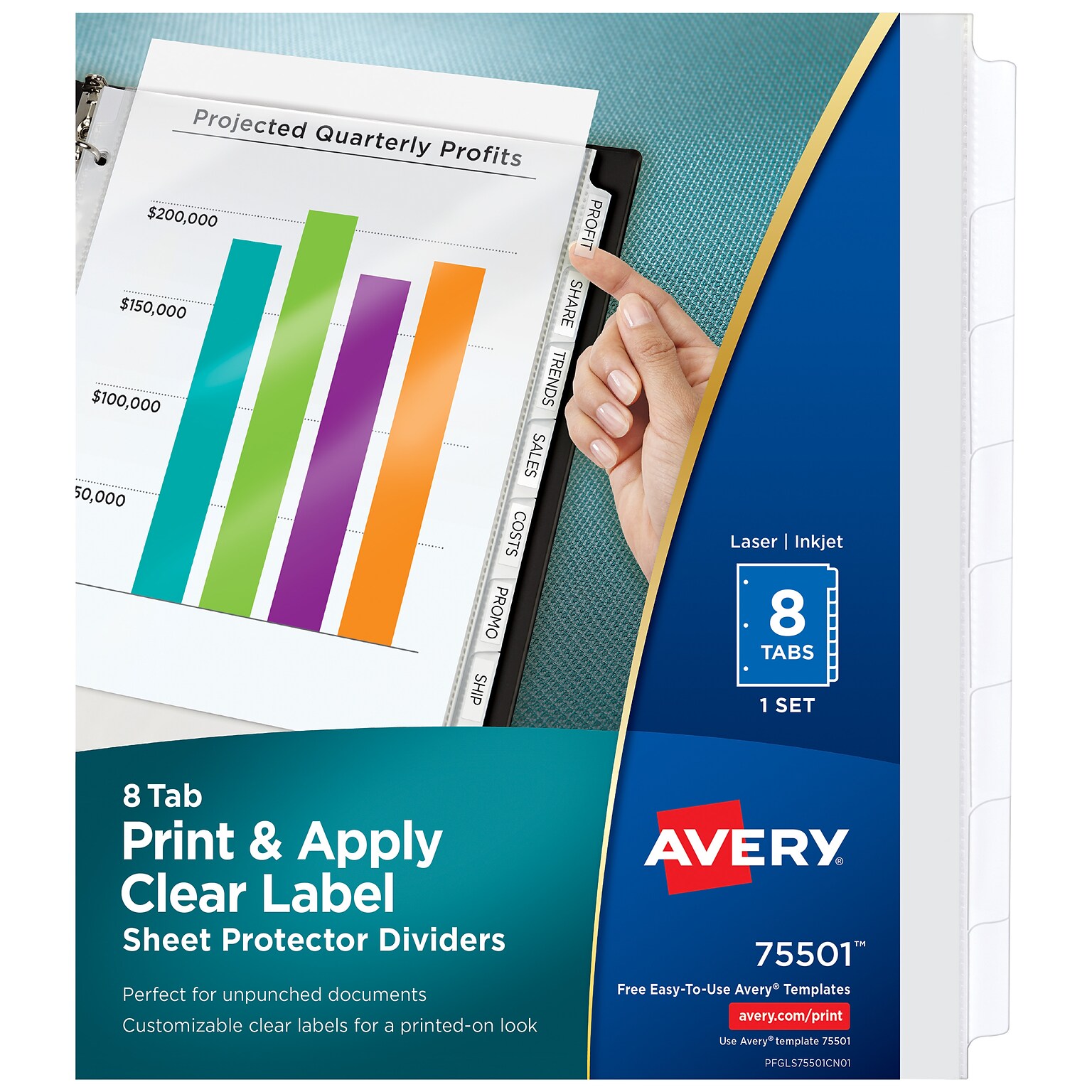 Avery Index Maker Sheet Protector Dividers with Print & Apply Label Sheets, 8 Tabs, Clear (75501)