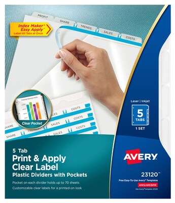 Avery Index Maker Print & Apply Dividers, 5-Tab, Clear (23120)