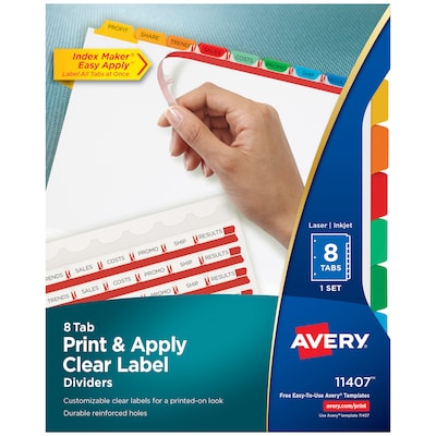 Avery Index Maker Paper Dividers with Print & Apply Label Sheets, 8 Tabs, Multicolor (11407)