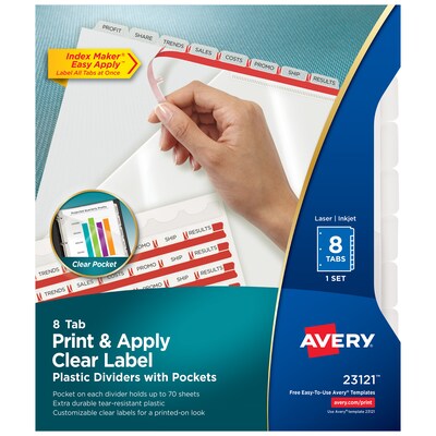 Avery Index Maker Print & Apply Plastic Dividers, 8-Tab, Clear (23121)