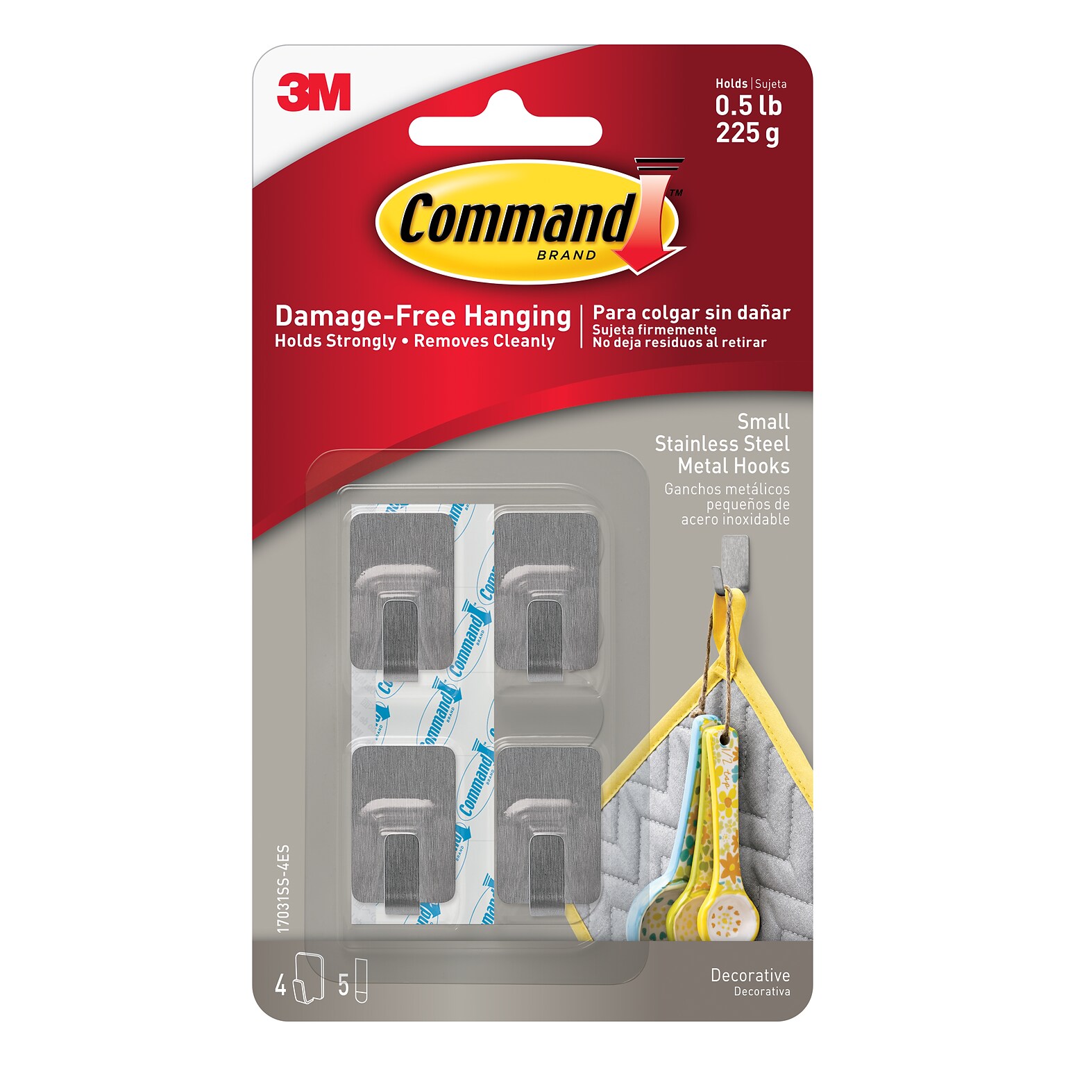 Command Mini Decorative Hooks, 0.5 lb, Silver, 4/Pack (17031SS-4ESF)