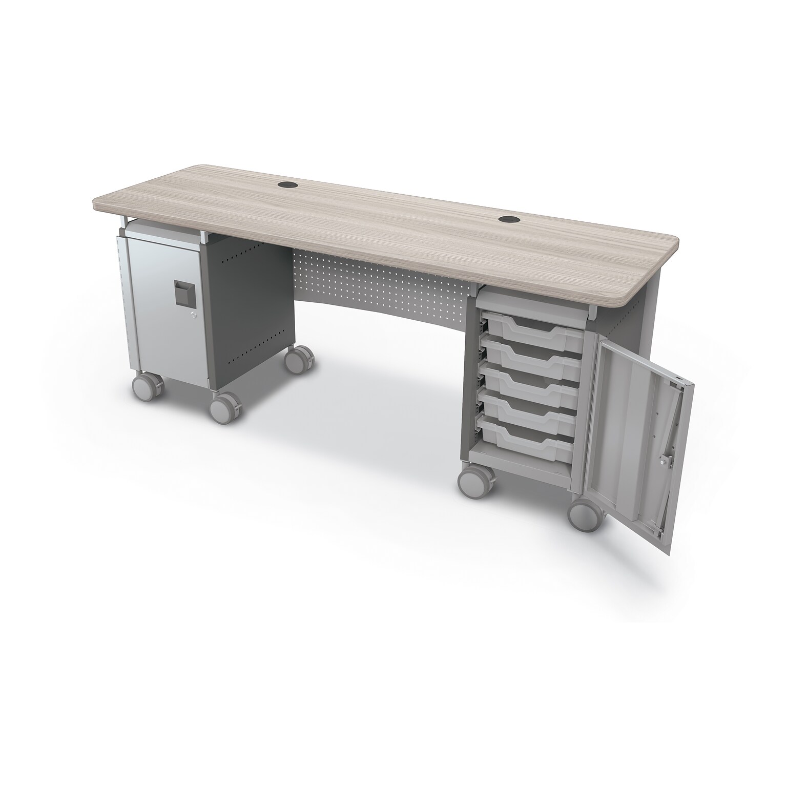 MooreCo Compass 72W Dual Cabinet Teacher Desk, Grey Elm (703673923316)