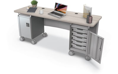 MooreCo Compass 72"W Dual Cabinet Teacher Desk, Grey Elm (703673923316)