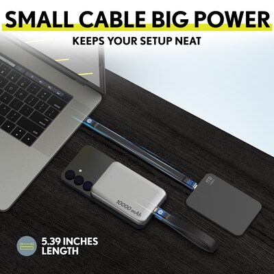 Overtime C15 240W 6" USB-C to USB-C Charging Cable, Includes Keychain and Cap, Black (OCAC15BK)