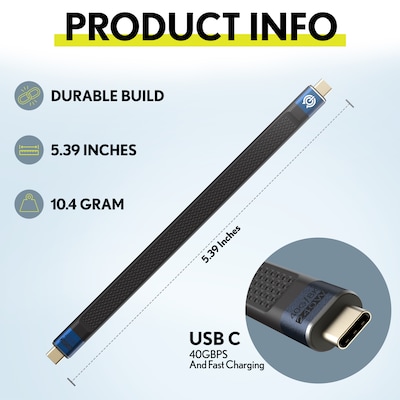 Overtime C15 240W 6" USB-C to USB-C Charging Cable, Includes Keychain and Cap, Black (OCAC15BK)