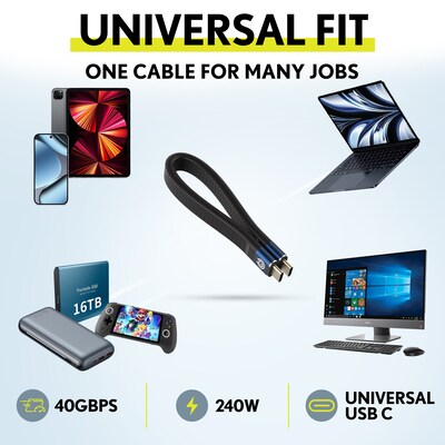 Overtime C15 240W 6" USB-C to USB-C Charging Cable, Includes Keychain and Cap, Black (OCAC15BK)