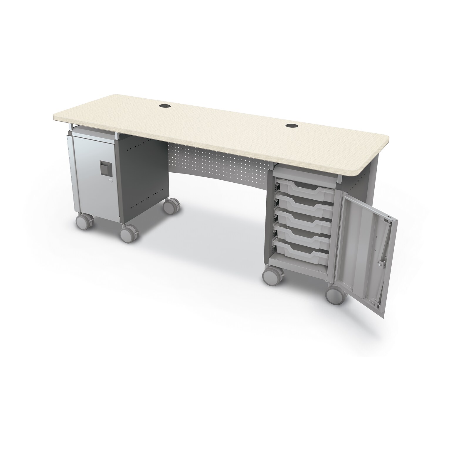 MooreCo Compass 72W Dual Cabinet Teacher Desk, Neutral Weft (703673923330)