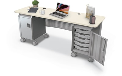 MooreCo Compass 72"W Dual Cabinet Teacher Desk, Neutral Weft (703673923330)