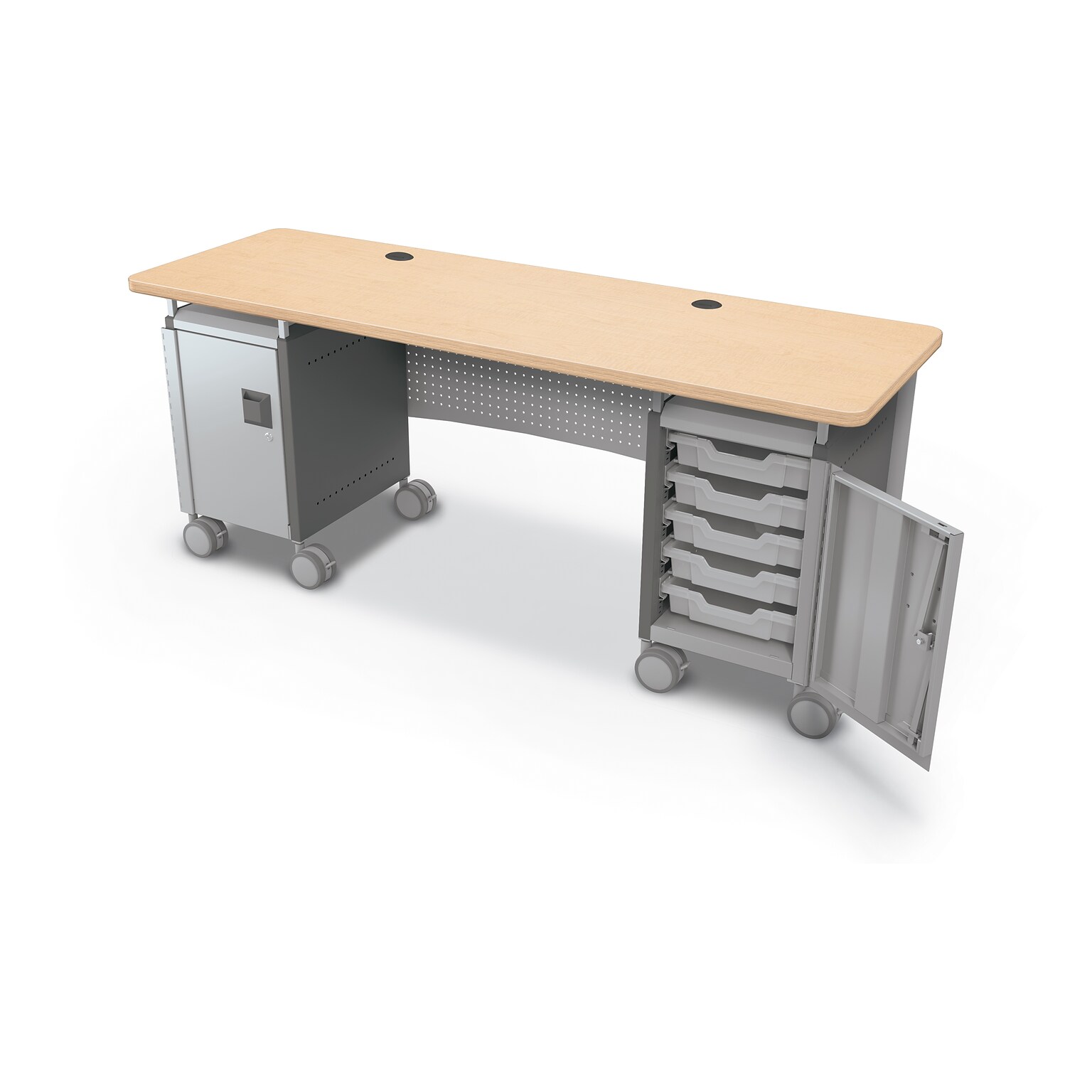 MooreCo Compass 72W Dual Cabinet Teacher Desk, Fusion Maple (703673923323)