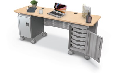 MooreCo Compass 72"W Dual Cabinet Teacher Desk, Fusion Maple (703673923323)