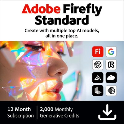 Adobe Firefly Standard AI Video Generator, 1 Year Subscription for 1 User, PC/Mac, Download