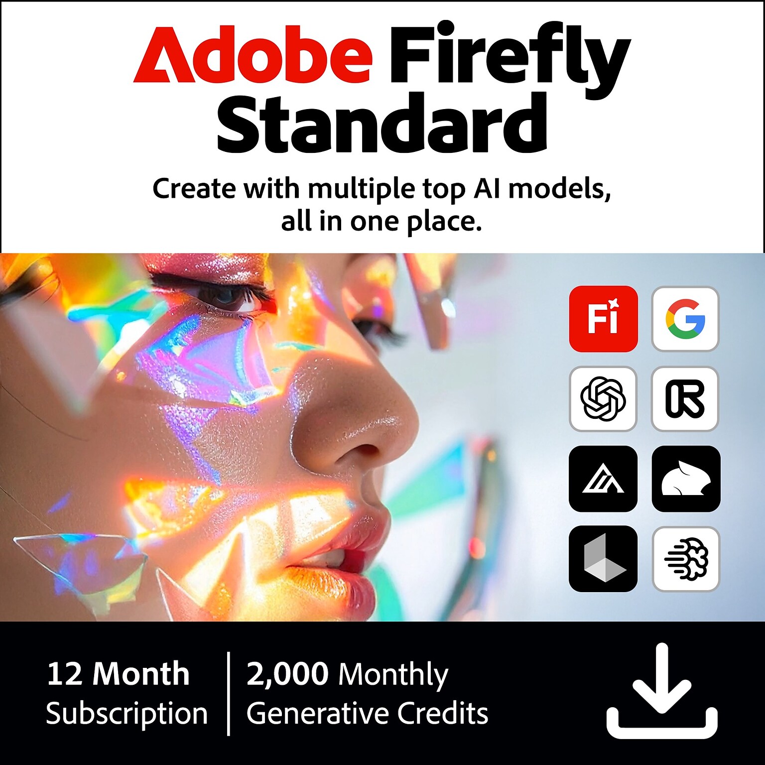 Adobe Firefly Standard AI Video Generator, 1 Year Subscription for 1 User, PC/Mac, Download
