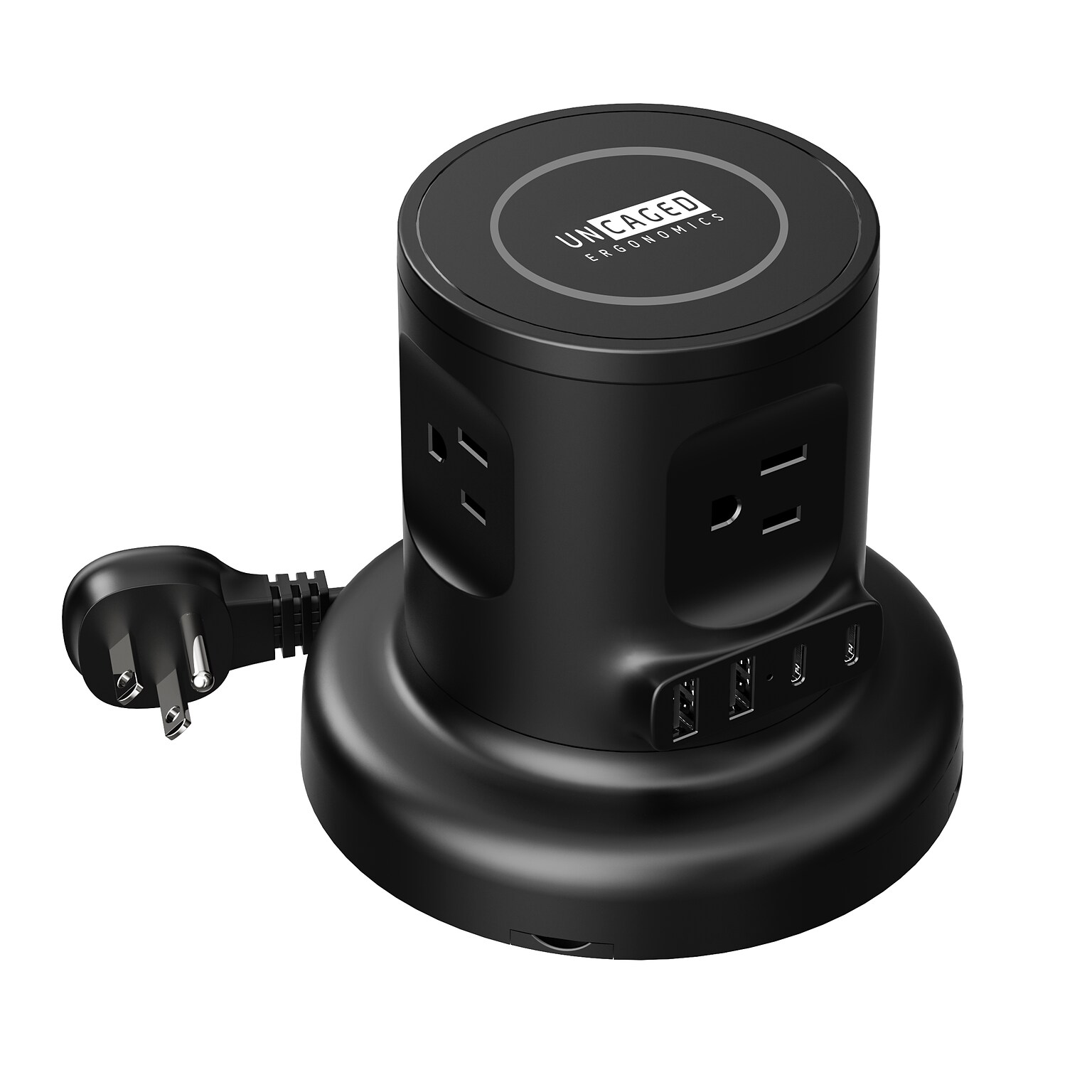 Uncaged Ergonomics Wireless Retractable 6 Power Strip Extension Cord, 4-Outlet, Black (WRPS-2-Black)