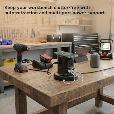 Uncaged Ergonomics Wireless Retractable 6' Power Strip Extension Cord, 4-Outlet, Black (WRPS-2-Black)