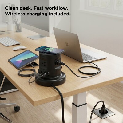 Uncaged Ergonomics Wireless Retractable 6' Power Strip Extension Cord, 4-Outlet, Black (WRPS-2-Black)