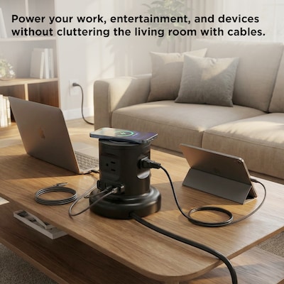 Uncaged Ergonomics Wireless Retractable 6' Power Strip Extension Cord, 4-Outlet, Black (WRPS-2-Black)