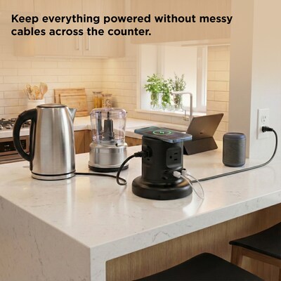 Uncaged Ergonomics Wireless Retractable 6' Power Strip Extension Cord, 4-Outlet, Black (WRPS-2-Black)