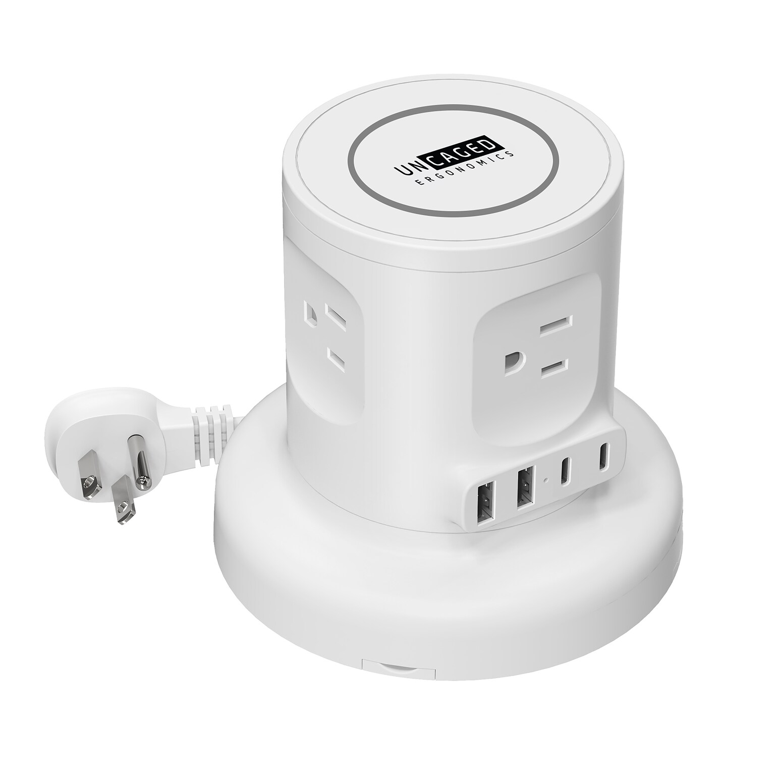 Uncaged Ergonomics Wireless Retractable 6 Power Strip Extension Cord, 4-Outlet, White (WRPS-2-White)