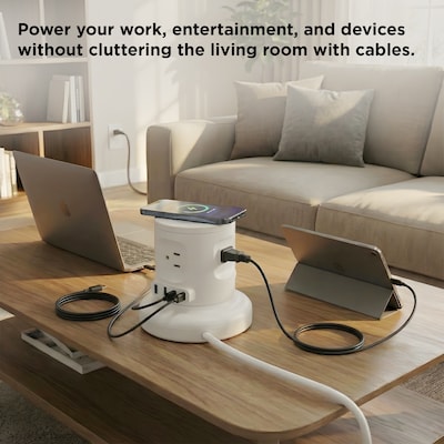 Uncaged Ergonomics Wireless Retractable 6' Power Strip Extension Cord, 4-Outlet, White (WRPS-2-White)