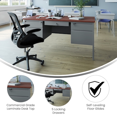 Flash Furniture Cambridge 60"W Double Pedestal Desk, Mahogany (GCMGRY30X60MHG)