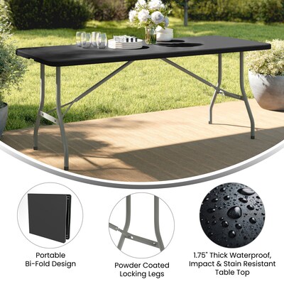 Flash Furniture Kathryn 6' Plastic Folding Table, Granite Black  (RB3072FHBK)