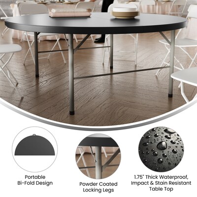 Flash Furniture Kathryn 5.89' Plastic Round Folding Table, Granite Black  (RB183RFHBK)