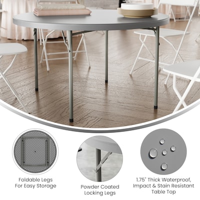 Flash Furniture Kathryn 4' Plastic Round Folding Table, Granite Dark Gray (RB48RGY)