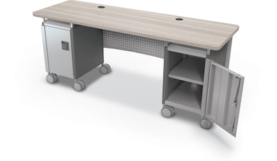 MooreCo Compass 72W Dual Cabinet Teacher Desk with Shelves, Grey Elm (703673923347)