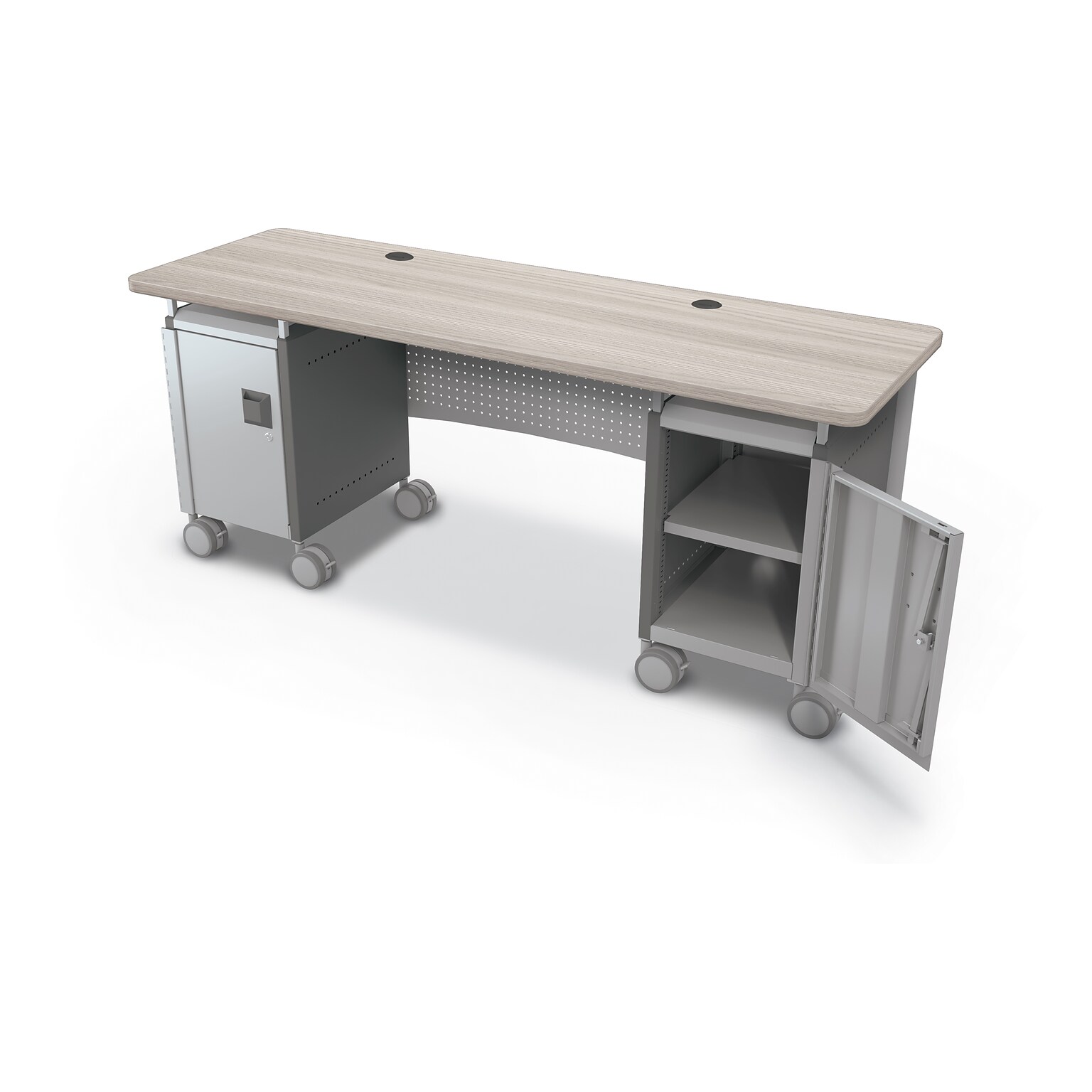 MooreCo Compass 72W Dual Cabinet Teacher Desk with Shelves, Grey Elm (703673923347)