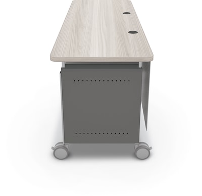 MooreCo Compass 72"W Dual Cabinet Teacher Desk with Shelves, Grey Elm (703673923347)