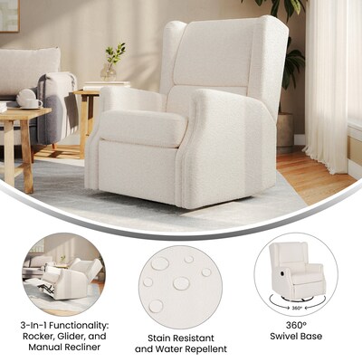 Flash Furniture Omma Fabric Swivel Glider Rocker Recliner Chair, Off-White Boucle (CYRAC537OFWBC)
