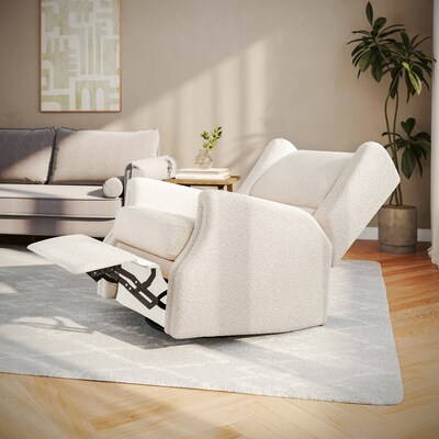 Flash Furniture Omma Fabric Swivel Glider Rocker Recliner Chair, Off-White Boucle (CYRAC537OFWBC)