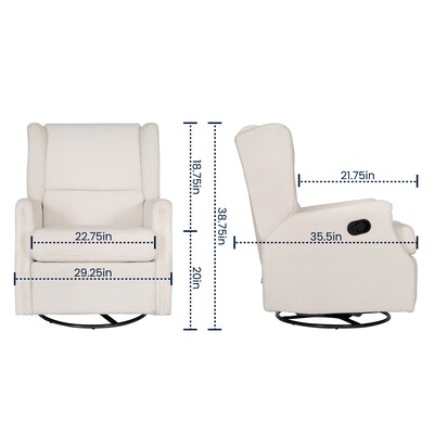 Flash Furniture Omma Fabric Swivel Glider Rocker Recliner Chair, Off-White Boucle (CYRAC537OFWBC)