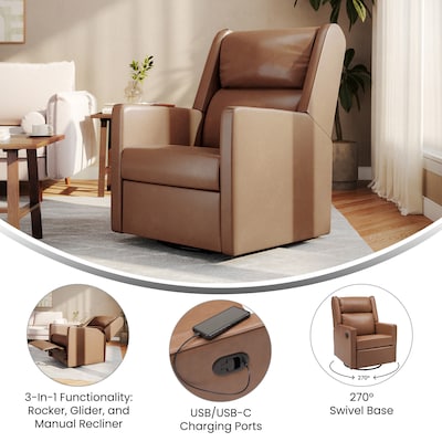 Flash Furniture Cash LeatherSoft Swivel Glider Rocker Manual Recliner Chair, Cognac (CYRAC536UCGNPU)