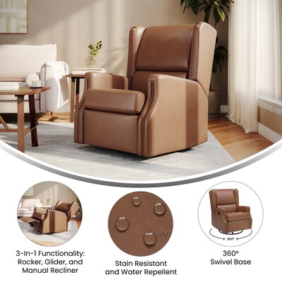 Flash Furniture Omma LeatherSoft Swivel Glider Rocker Recliner Chair, Cognac (CYRAC537CGNPU)