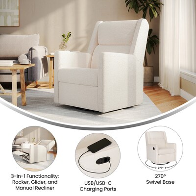 Flash Furniture Cash Fabric Swivel Glider Rocker Manual Recliner Chair, Off-White Boucle (CYRAC536UOFWBC)