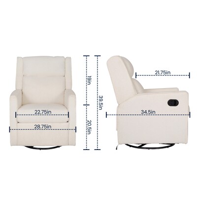 Flash Furniture Cash Fabric Swivel Glider Rocker Manual Recliner Chair, Off-White Boucle (CYRAC536UOFWBC)