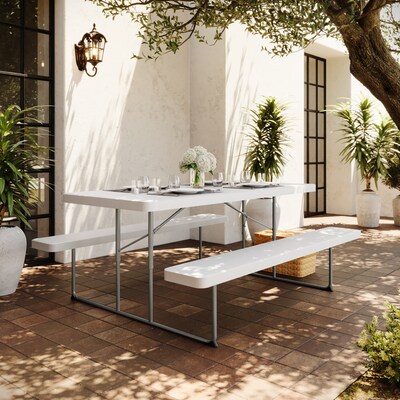 Flash Furniture Insta-Fold 6 Plastic Picnic Folding Table, Granite White (RBEBB3072FDMWH)
